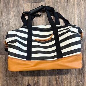 DSW Striped Weekend Black and Tan Bag